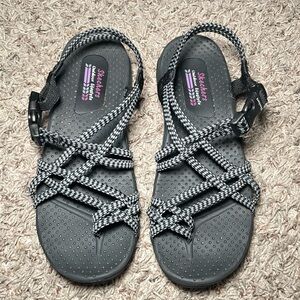 SKECHERS Rope Elastic Cross‎ Weave Strap Sandal Water Shoes Memory Foam Sz 7
